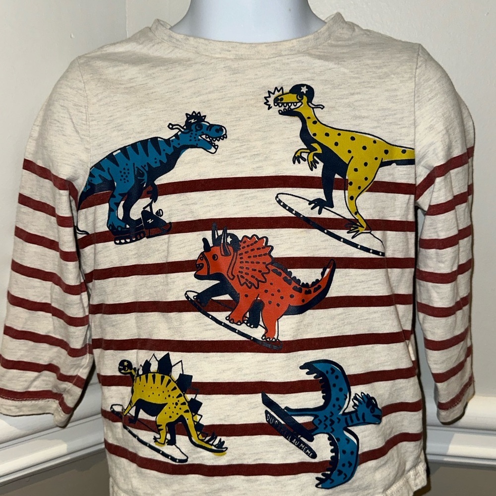 DU Pareil … au meme Dinosaur Print Kids Shirt - Cream and Multicolor